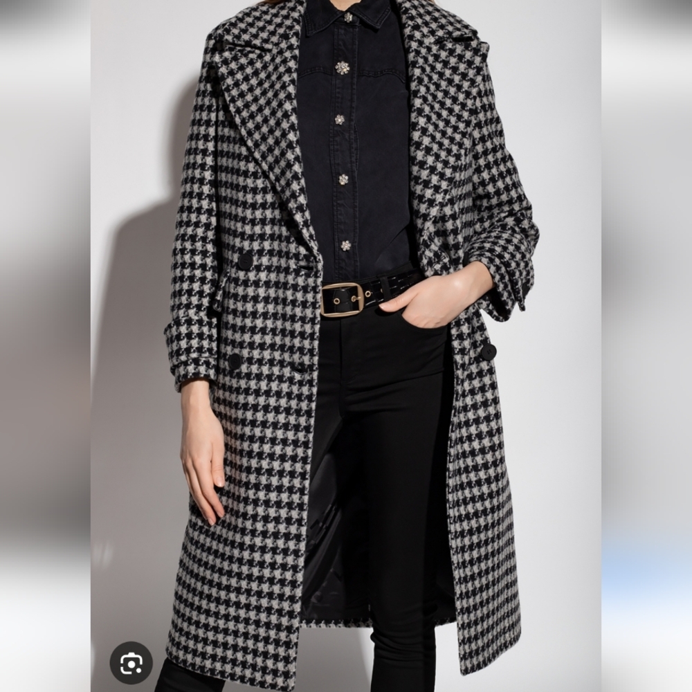 Long Houndstooth double breasted trench Coat petite